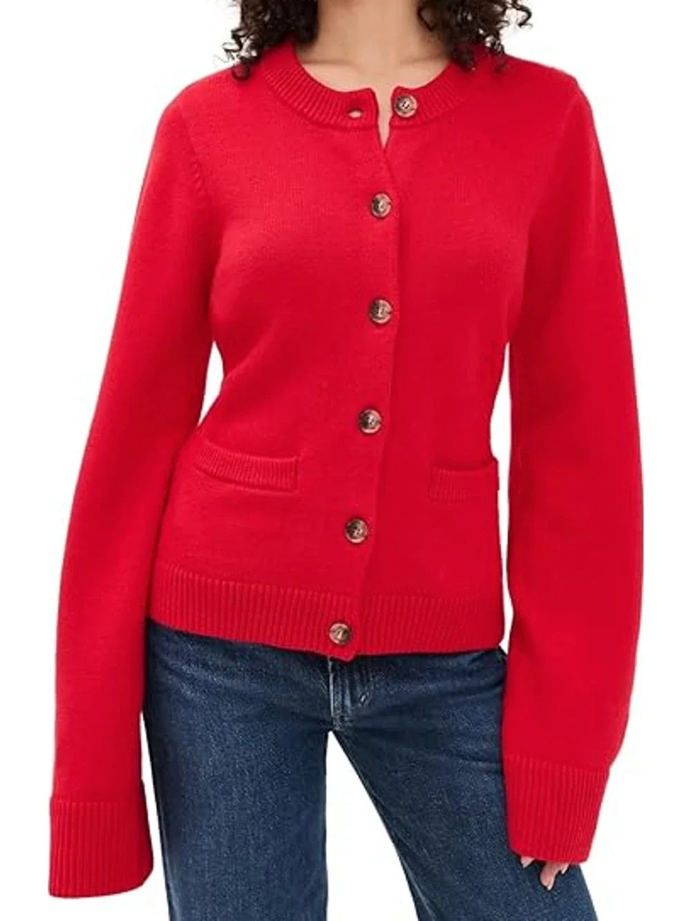 Good American Cozy Red Button Front Knit Cardigan Sweater Size XS